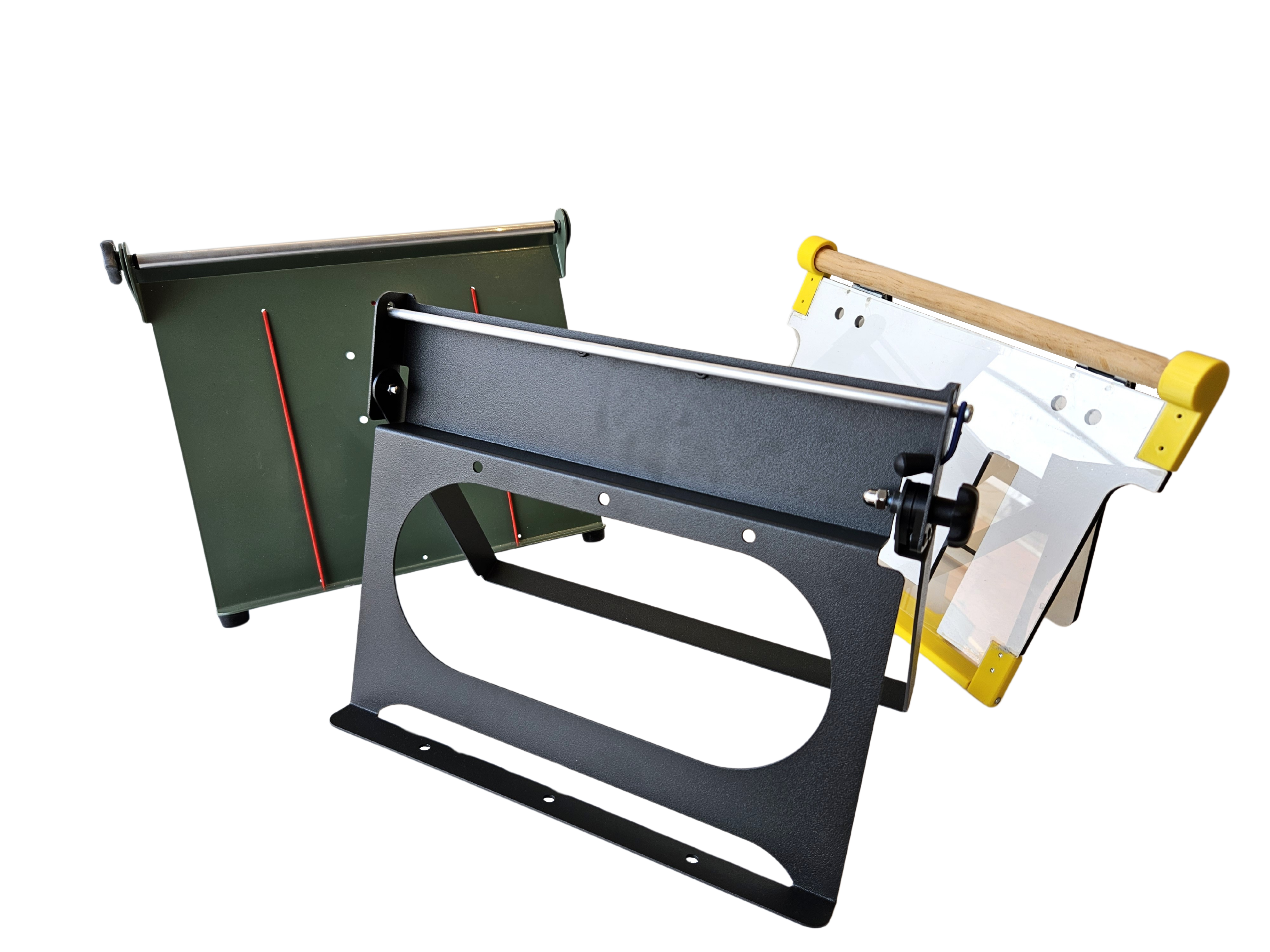 Three different versions of a communication bookstand.