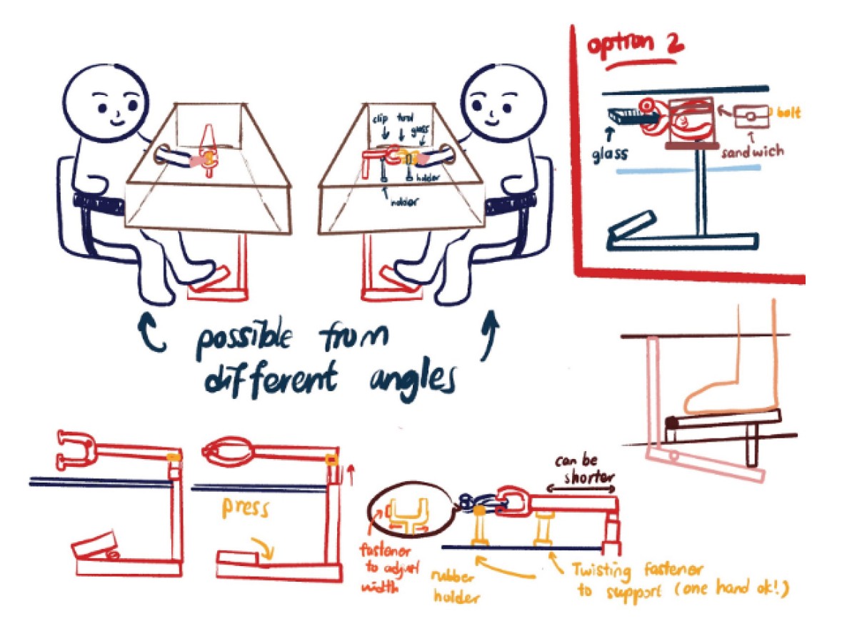 Drawing of concept options for a glass cutter with sketches and annotations.