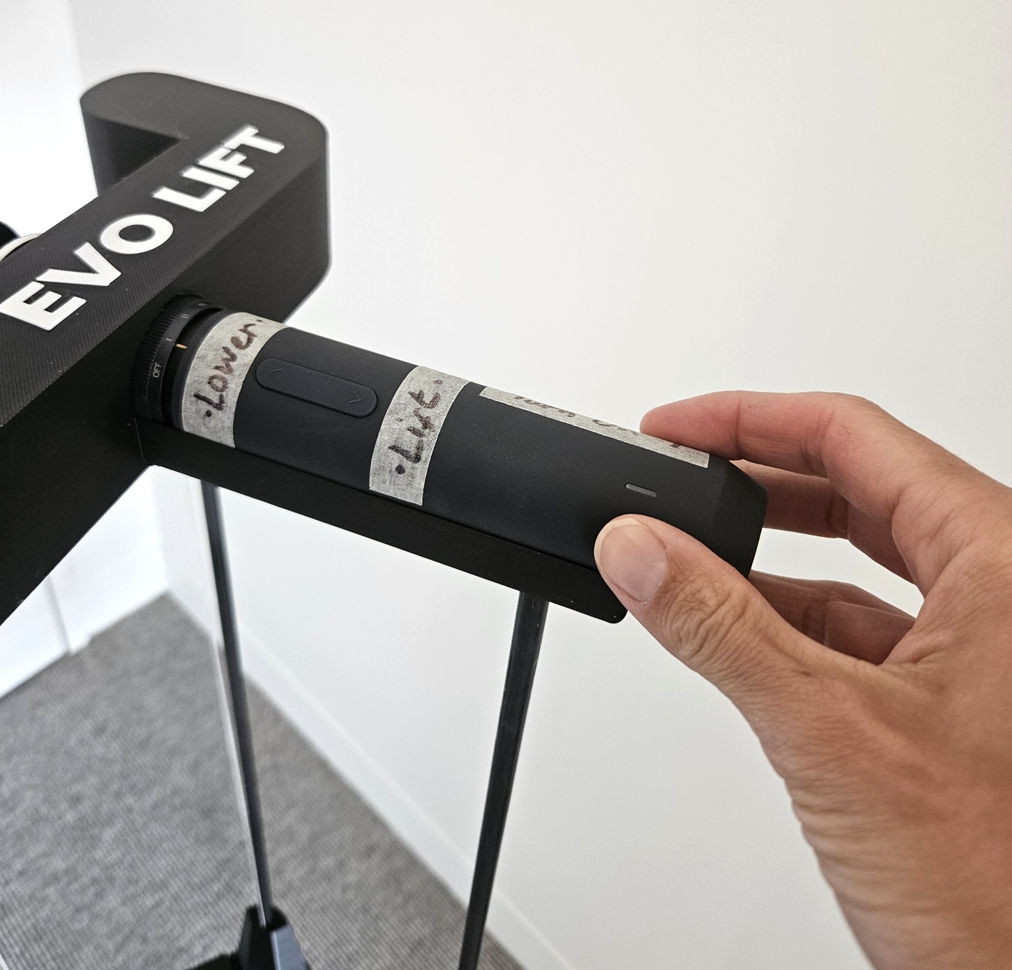 close up view of the electric screwdriver that is used to lift the bowls in the powered bowls lifter